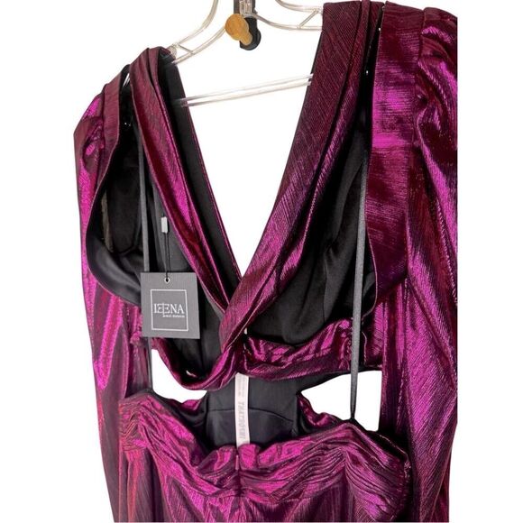 NWT IEENA For Mac Duggal Princess Sleeve Metallic Cut Out Gown Style 27060 Size - Picture 10 of 14